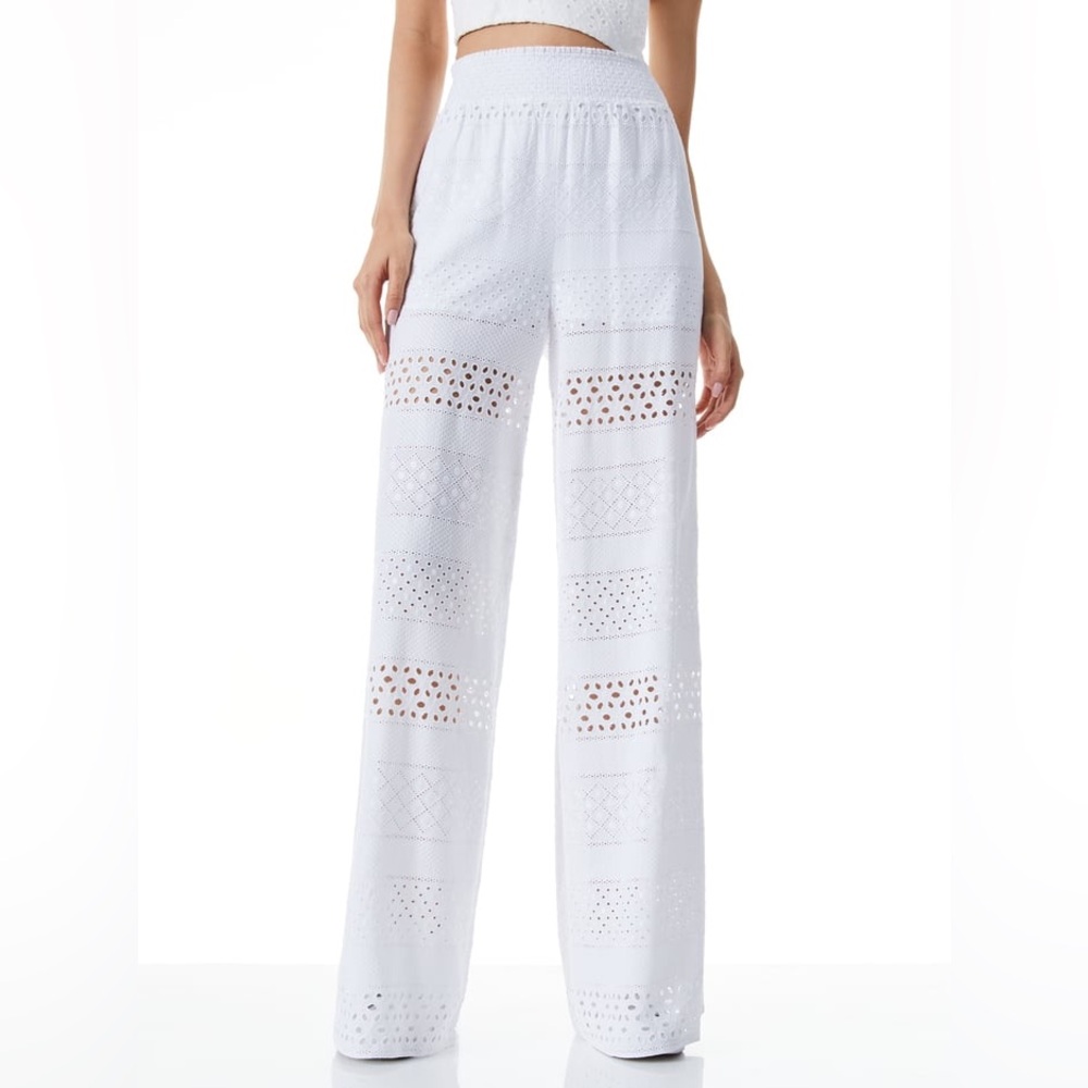 Alice + Olivia White Eyelet Wide-Leg Pants
